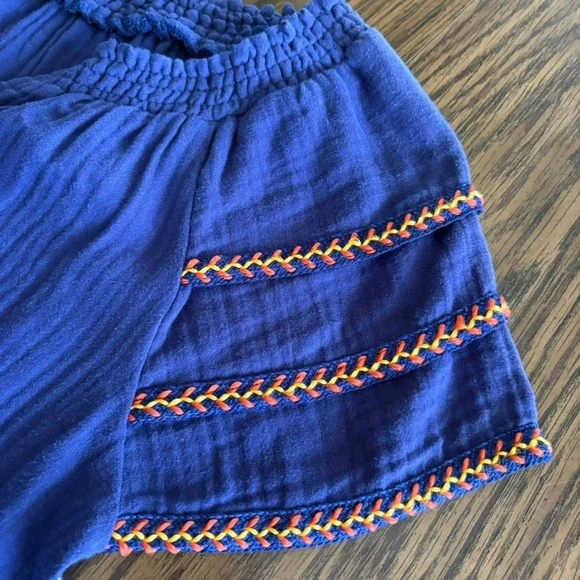 NWT Democracy Blouse XS Blue Crinkle Gauze Embroidered Short Sleeve Smocked - Picture 4 of 11